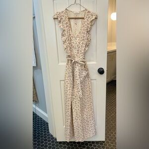 Storia Cream and Pink Floral Zip-up Jumpsuit